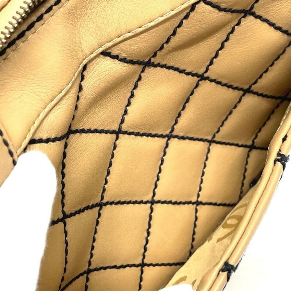 CHANEL CC Wild stitch Vintage Tote Bag Hand Bag Lambskin Leather Beige - Picture 7 of 13